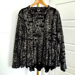 Women's Black Gray Longsleeve Distressed Asymmetrical Top OSFM Witchy Grunge